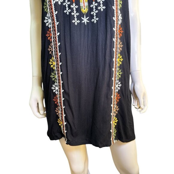 Gibson Latimer Womens Embroidered Black Bohemian Floral Colorful Dress Sz M EUC - Picture 2 of 8